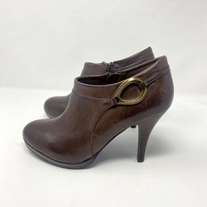 Reba Brown Leather High Heel Booties Western